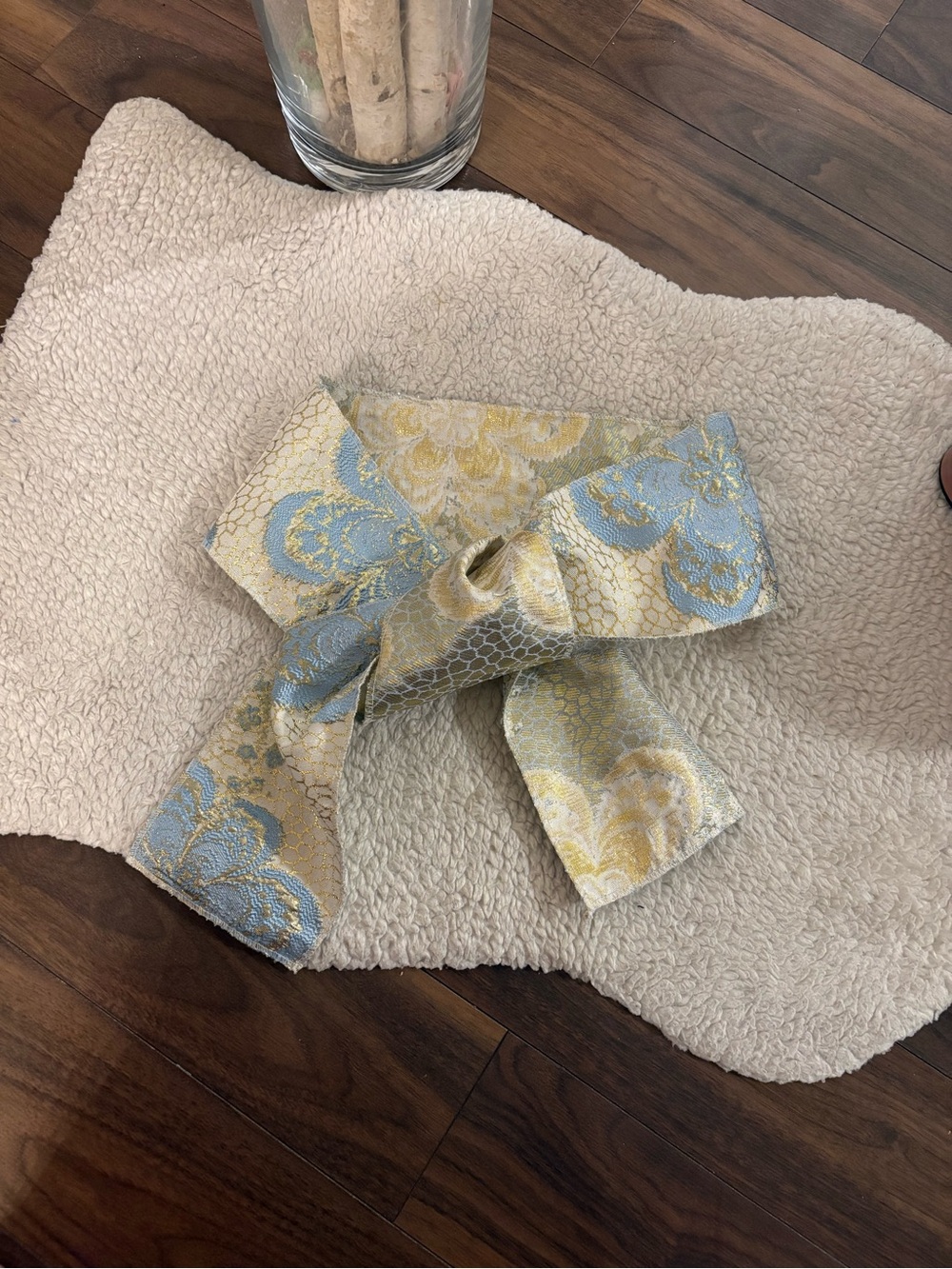 🌙VINTAGE BLUE & GOLD FLORAL JACQUARD SKINNY SCARF/BELT